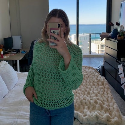 green crochet mesh sweater
