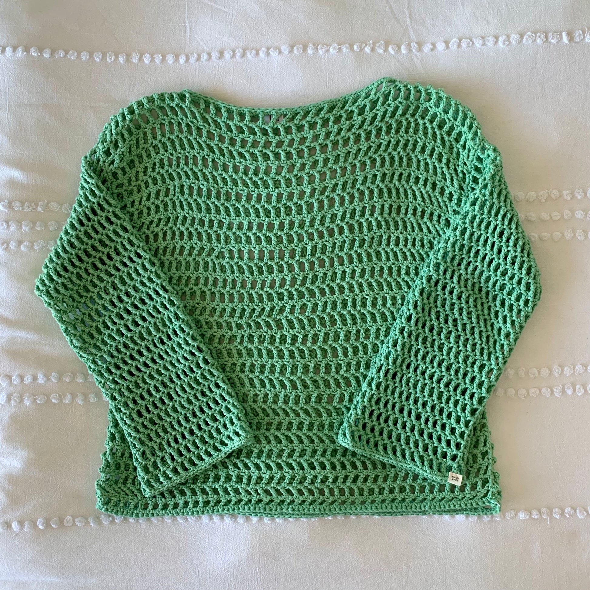 green crochet mesh sweater