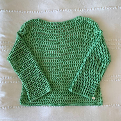 green crochet mesh sweater