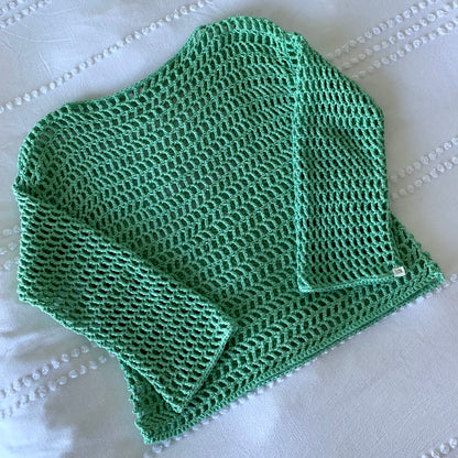 green crochet mesh sweater