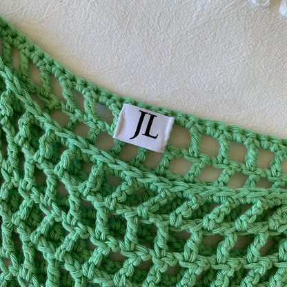 green crochet mesh sweater