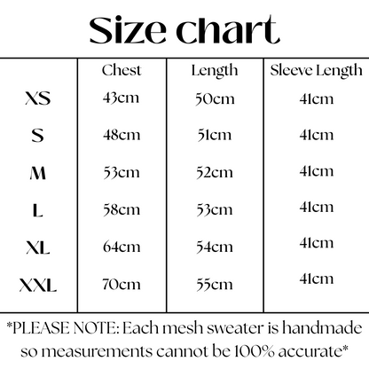 size chart for mesh sweater